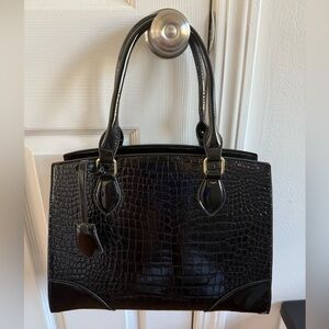 Elegant Black Crocodile-Embossed Handbag